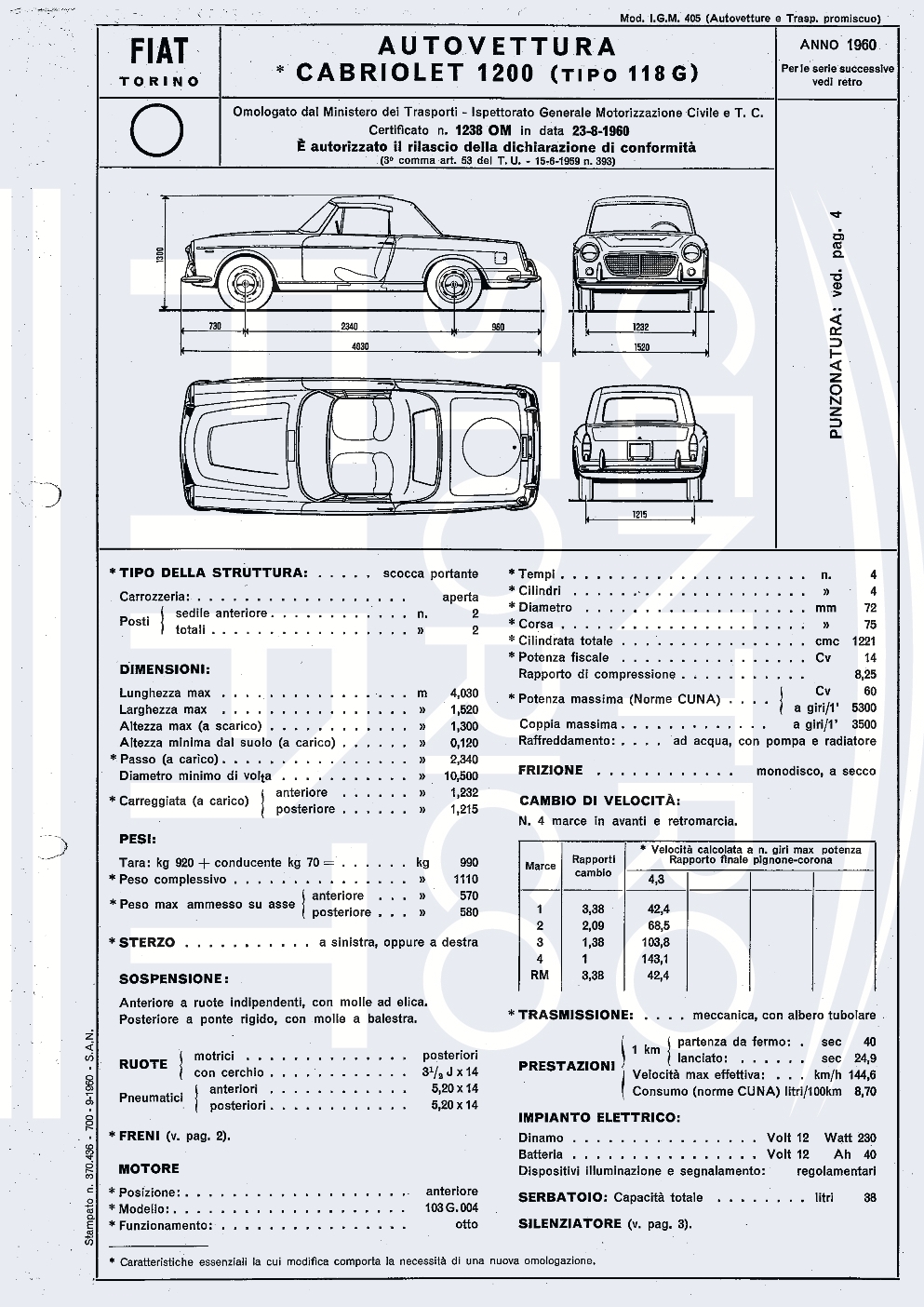 Omologazione Ministero dei Trasporti - Cabriolet 1200 Tipo 118G - 1960 - con watermark.jpg